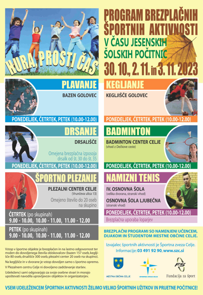 Športne aktivnosti - jesenske počitnice 2023