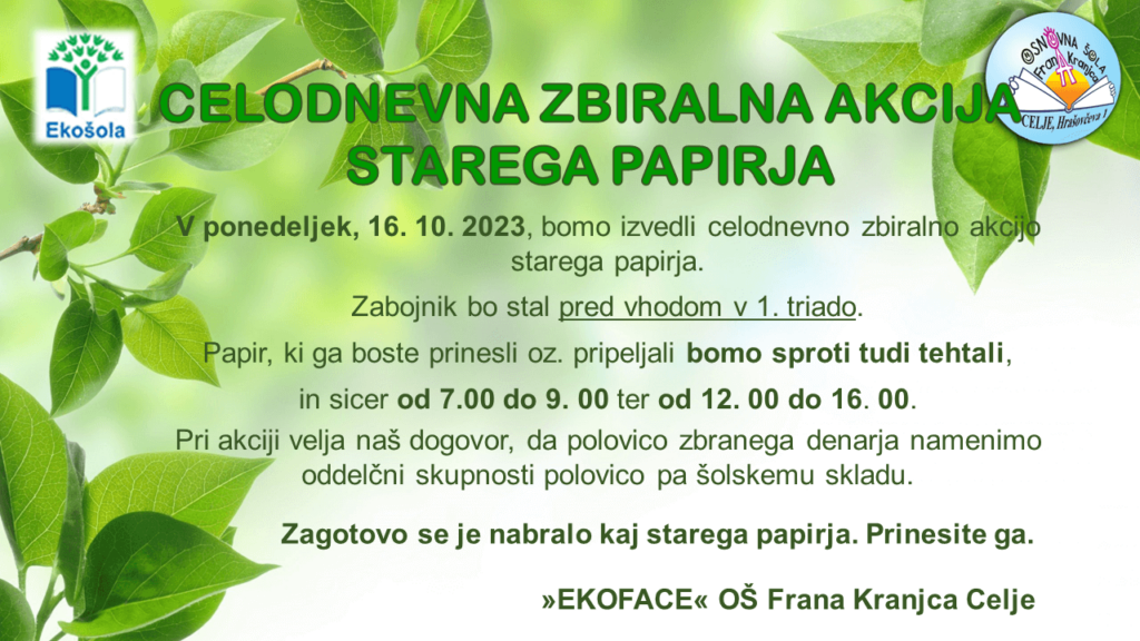 Akcija zbiranja papirja oktober 2023