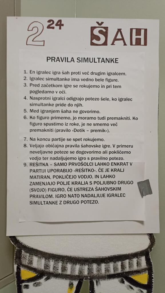 Šahovska simultanka OŠ Frana Kranjca, junij 2024