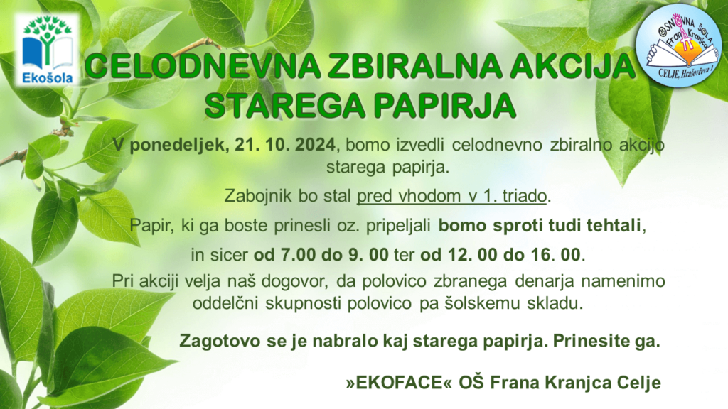 Celodnevna akcija zbiranja papirja, oktober 2024
