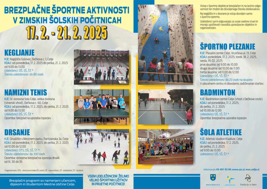 Športne aktivnosti MOC v času zimskih šolskih počitnic 2025