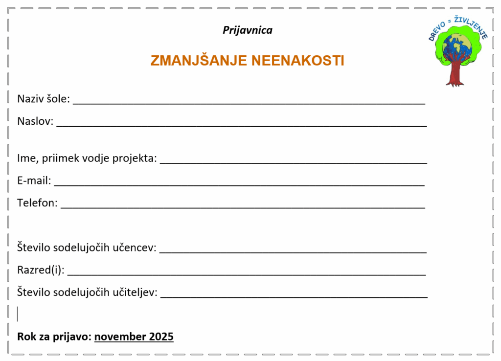 Prijavnca za projekt DREVO = ŽIVLJENJE 2025