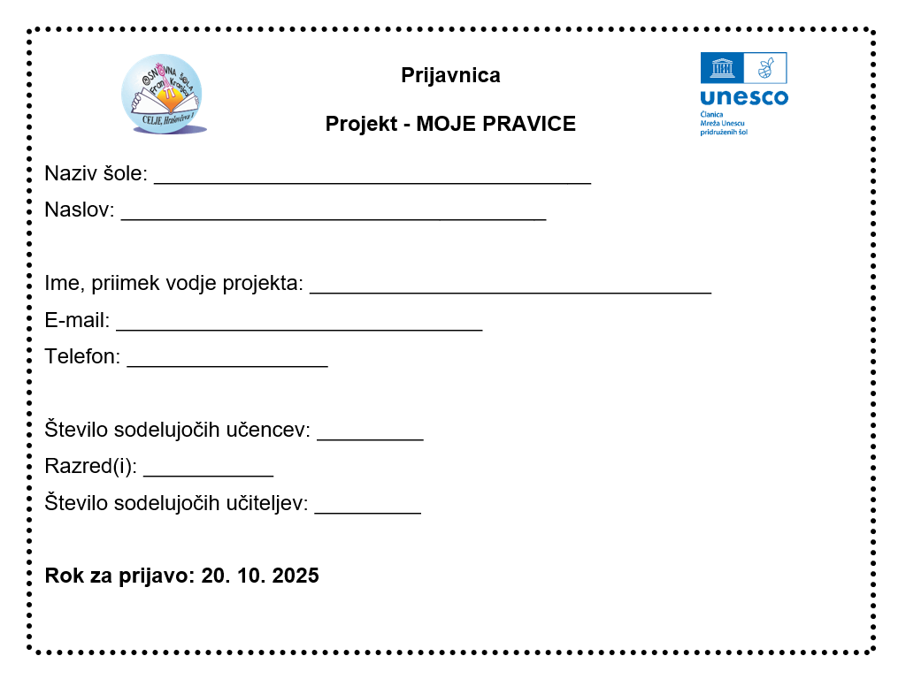 Prijavnica projekta Moje pravice 2025, UNESCO ASPNET