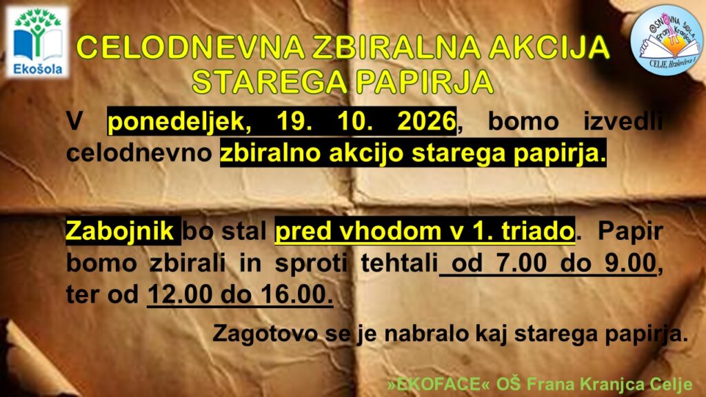 Akcija zbiranja starega papirja, oktober 2026